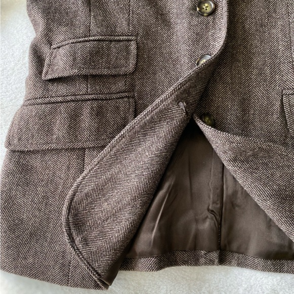 Banana Republic Factory Vintage Wool Brown Herringbone Professor Jacket sz 2 - Picture 8 of 16